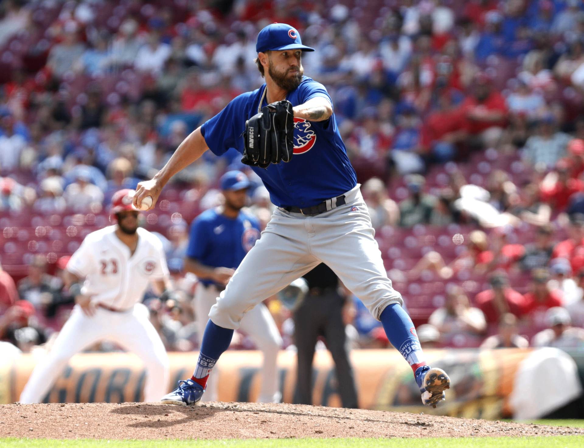 Shane Greene pitching for the Chicago Cubs